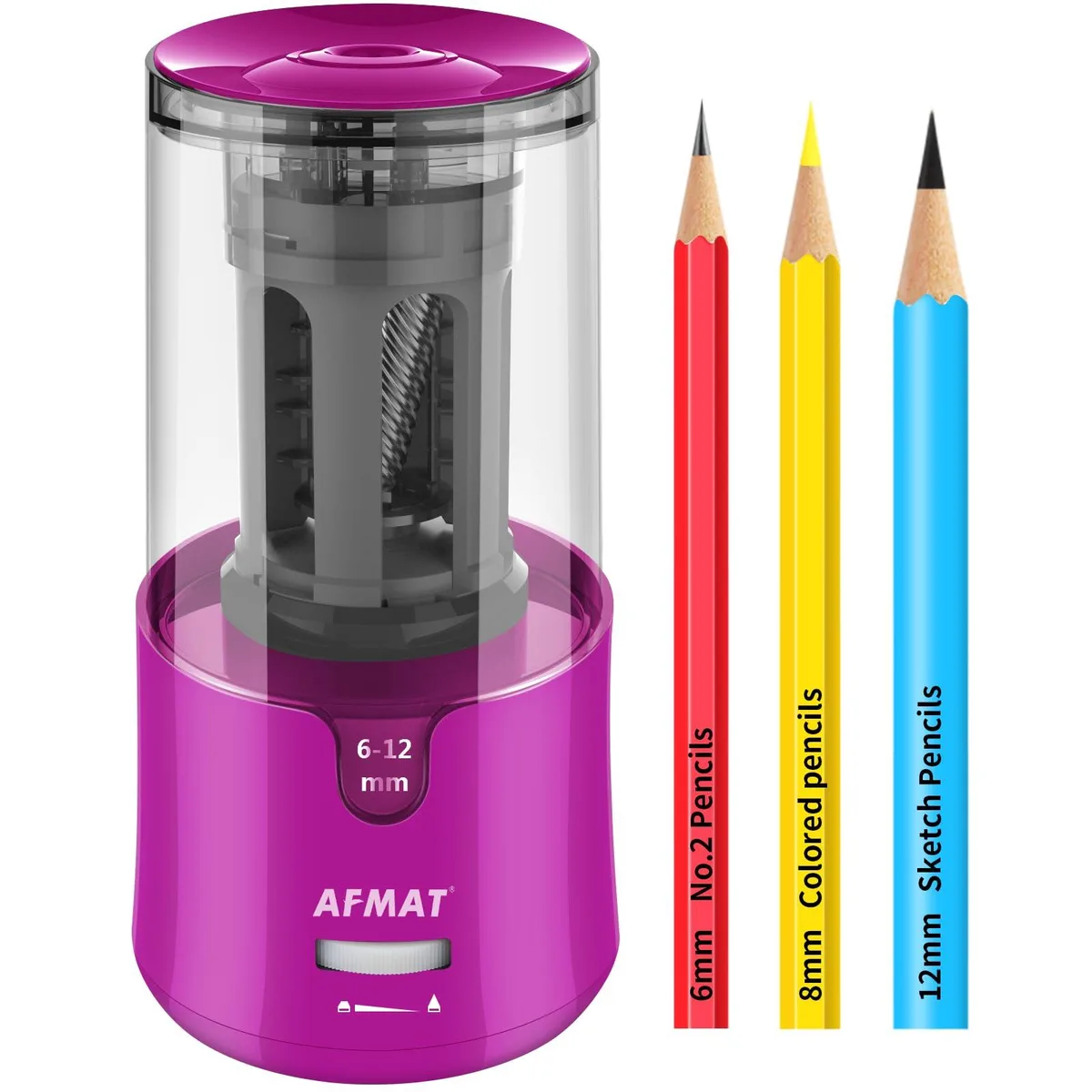 Purple corded electric pencil sharpener with ABS housing and stainless steel blade