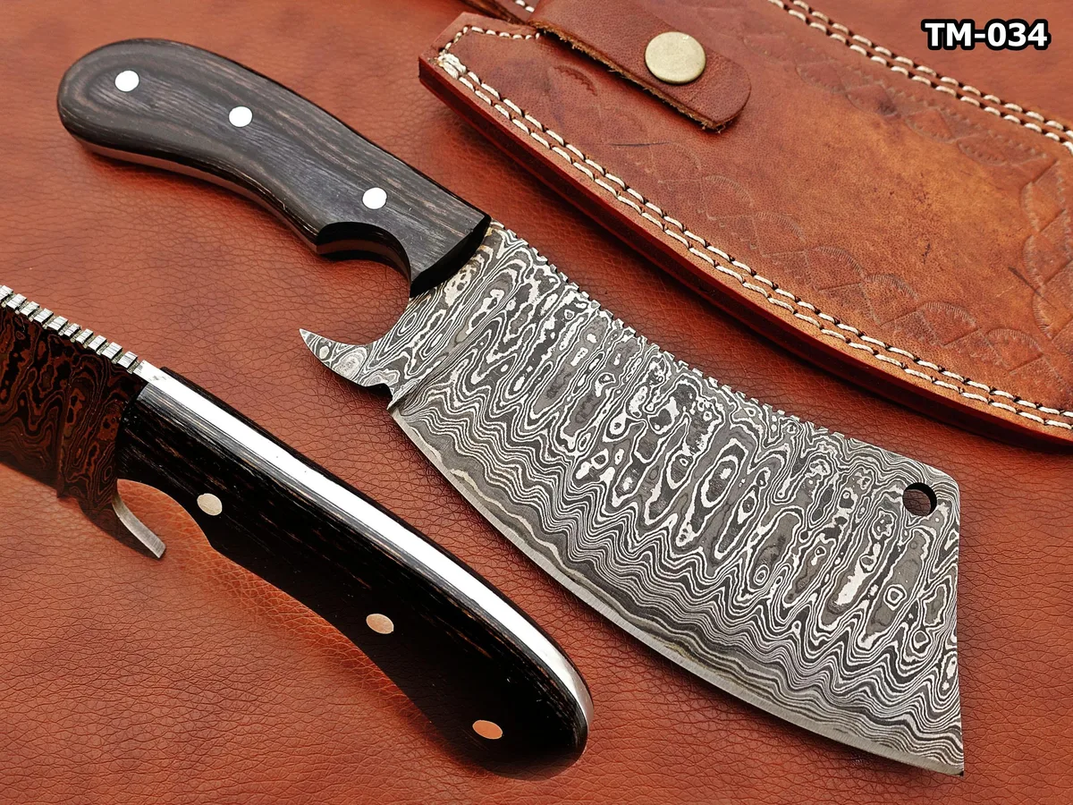 Damascus Depot Damascus Depot 10" Rain Drop Pattern Damascus Cleaver 9.5" 5.5" Edge Walnut Sheath (Black) — product photo