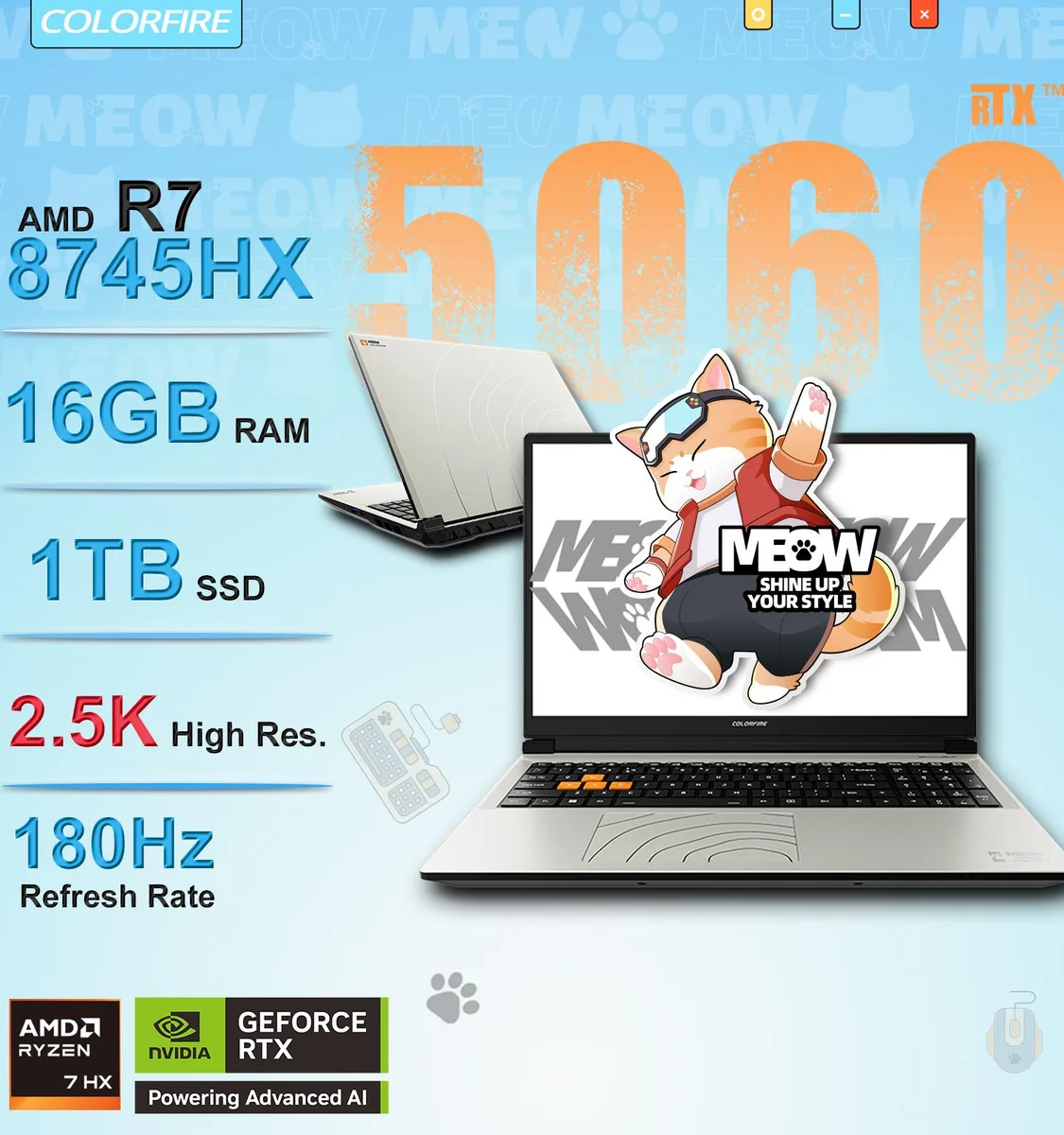 Colorfire Colorfire MEOW R16 Pro RTX 5060 gaming laptop — product photo