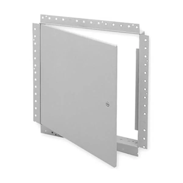 Square white steel access door, 18 by 18 inches, flush mount with hidden hinge and screwdriver latch