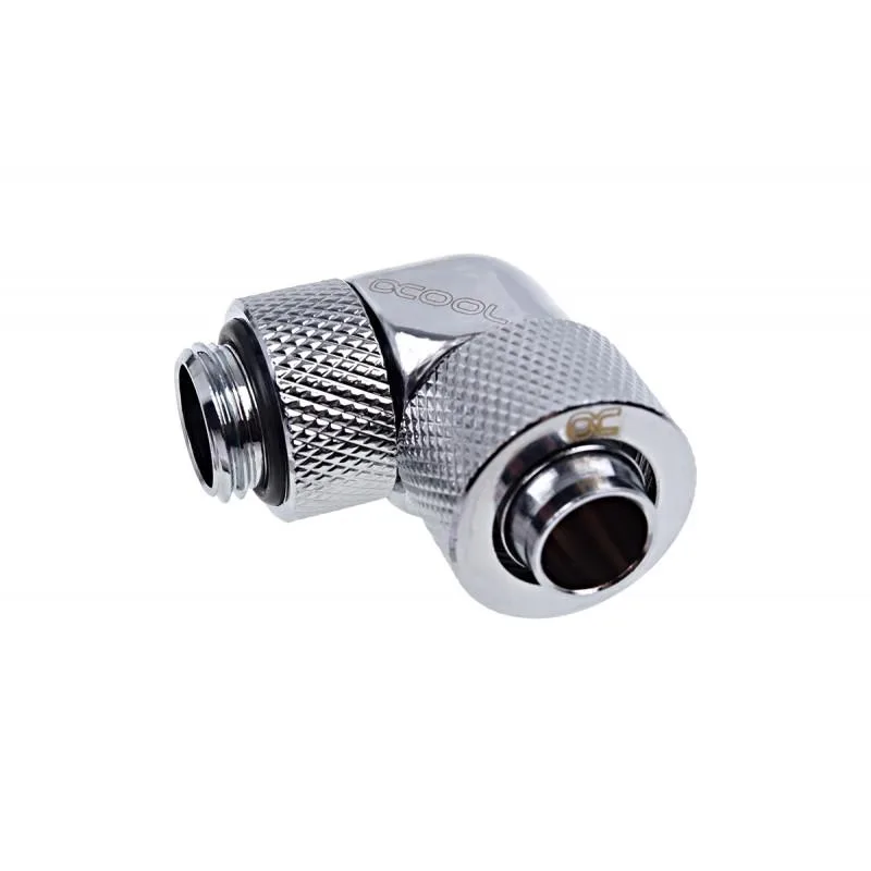 Chrome 90-degree rotatable compression fitting with knurled nuts and G1/4 thread