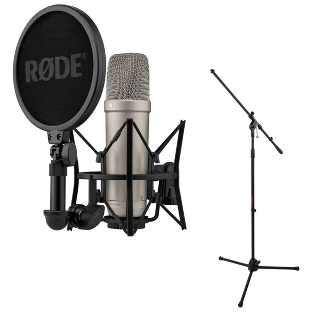 RODE Microphone RODE Microphone NT1 Silver 5th Generation Hybrid Studio Condenser Microphone Bundle with Mic Stand Fixed Boom — product photo