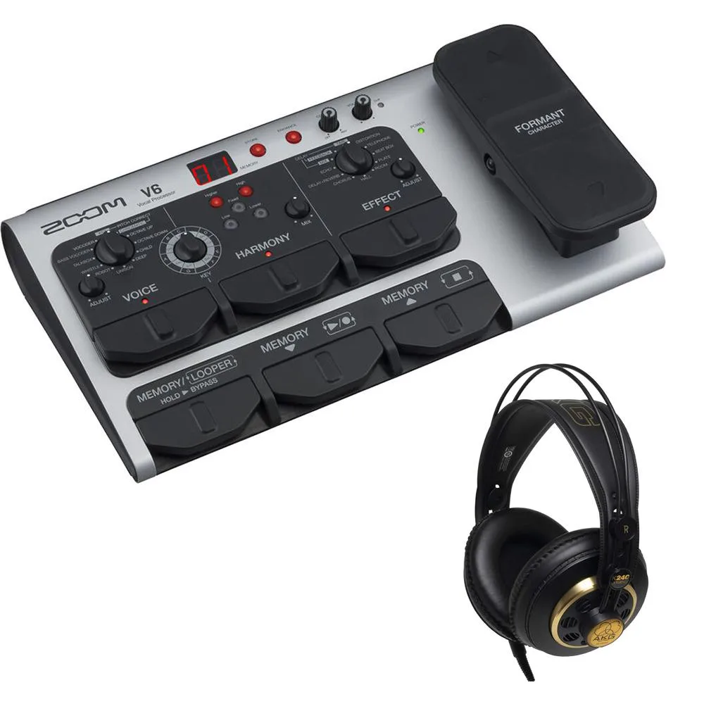 Zoom Zoom V6-SP Vocal Processor Pedal Bundle with AKG K240 Studio Headphones — product photo