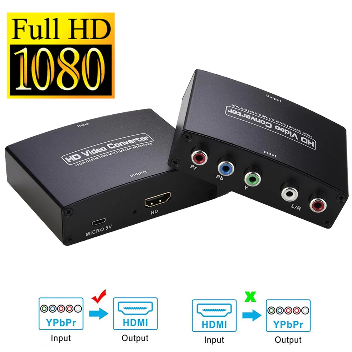 LUOM LUOM YPbPr to HDMI Converter v1.4 1080P 5RCA R/L Audio Video Converter — product photo