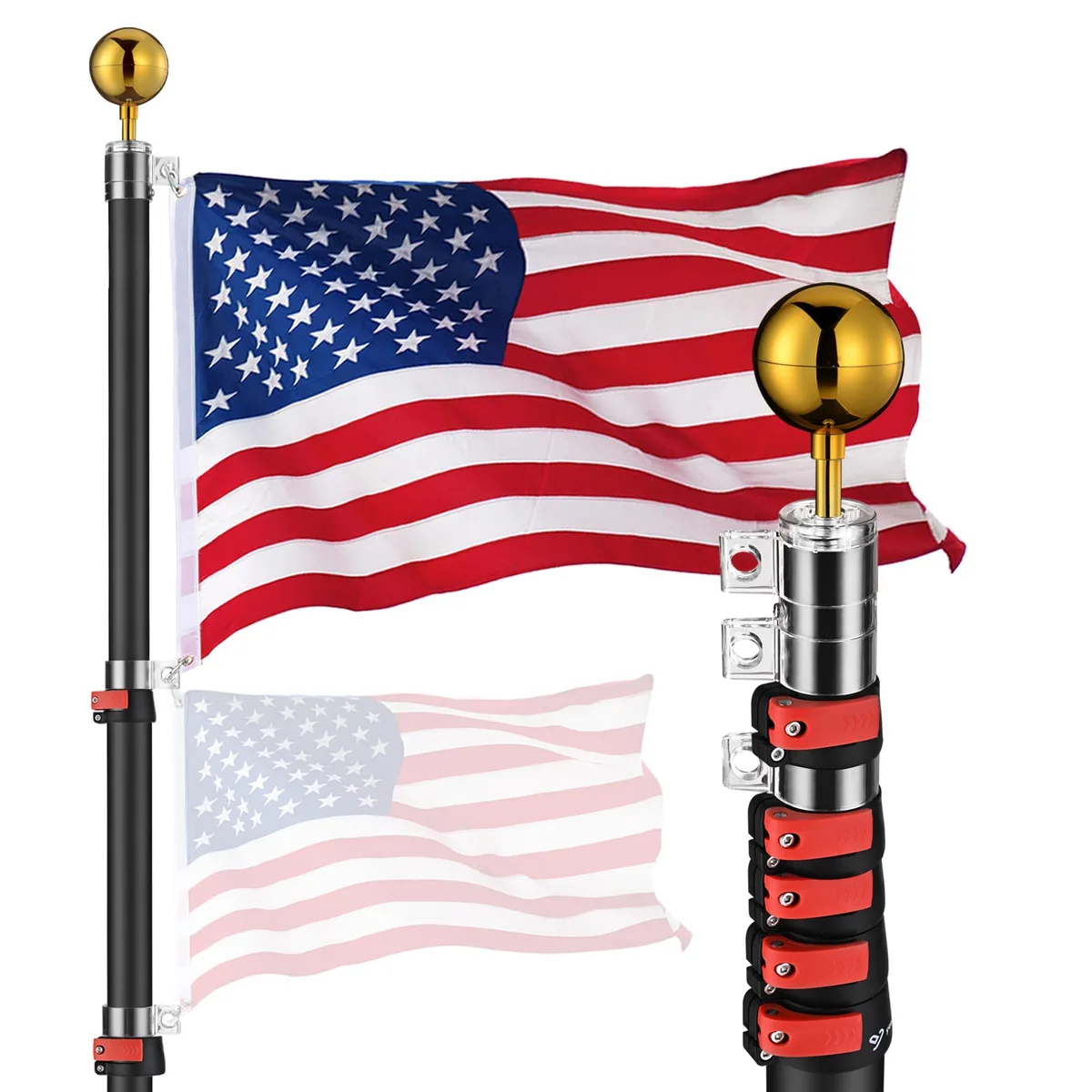 Yescom USA, Inc. Yescom USA, Inc. 20 Ft Aluminum Telescoping Flag Pole Kit Black — product photo