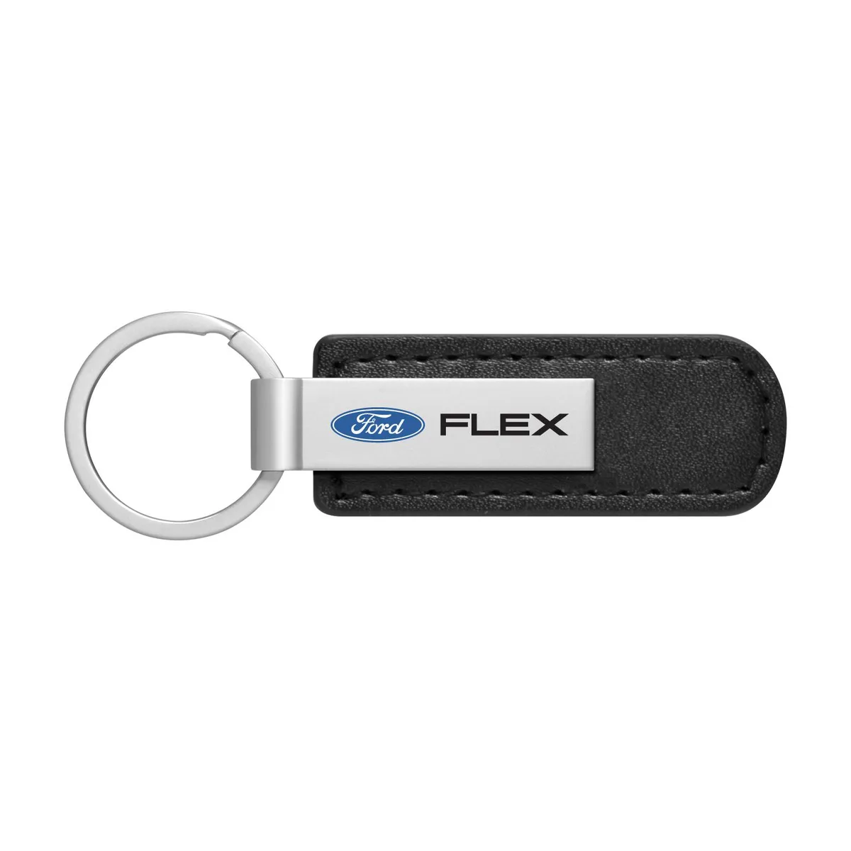 Black PU leather key chain with silver metal tag showing Ford Flex logo