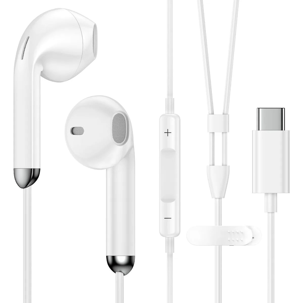 Black in-ear USB-C wired earphones with inline controls and TPE cable