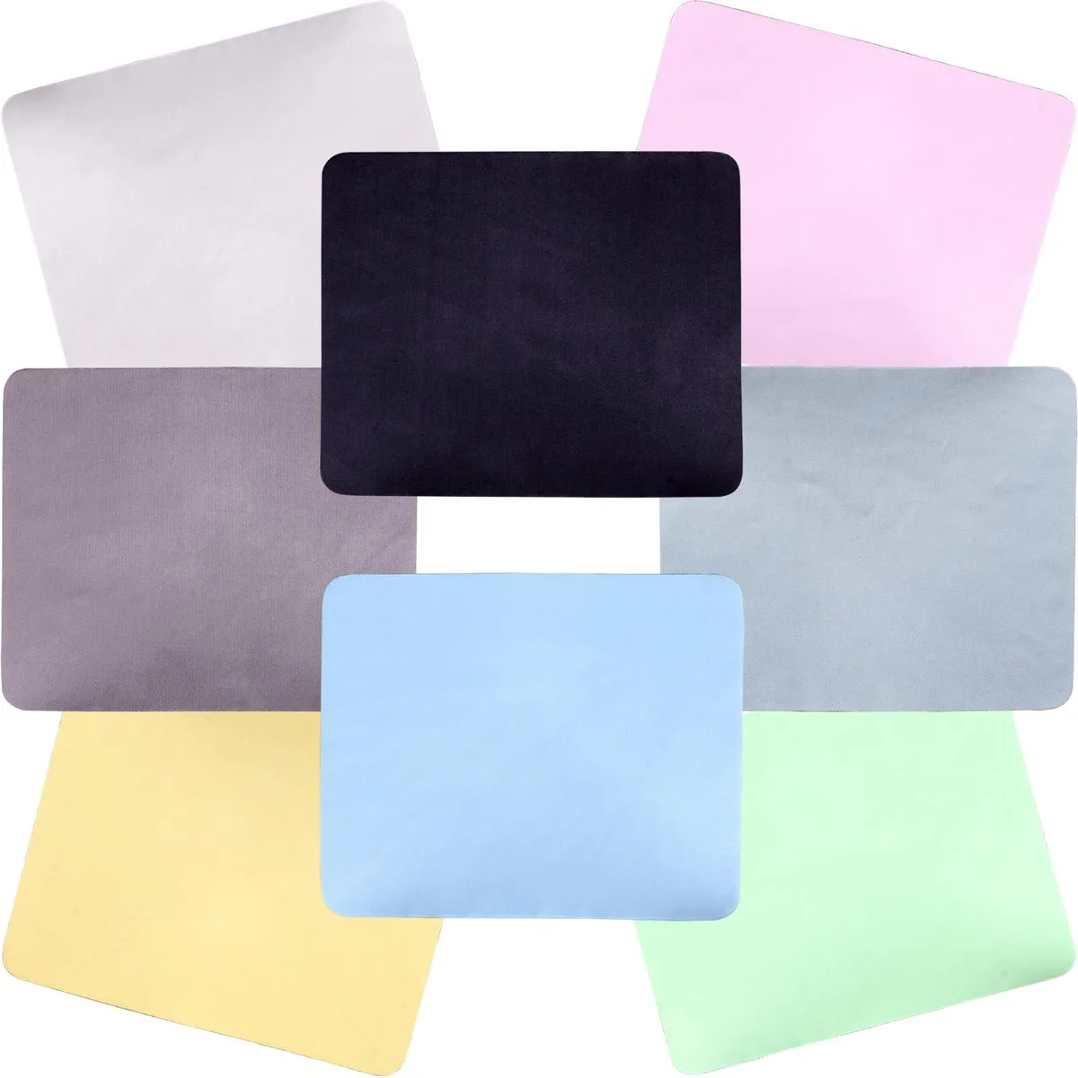 Eight multicolour microfiber cloths, 18 by 15 cm, soft square wipes in assorted hues