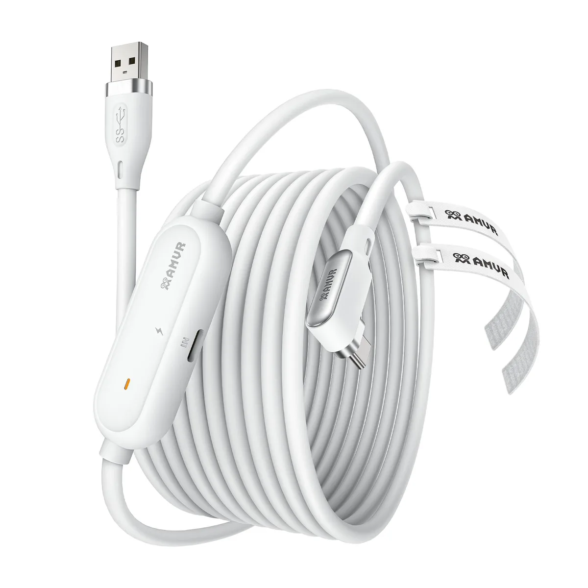 Off-white 16ft USB-C cable with reinforced L-shaped connectors