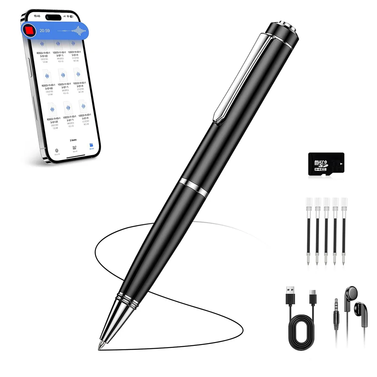 NinTaBro 64GB Voice Recorder 25H Battery AI Noise Reduction — product photo
