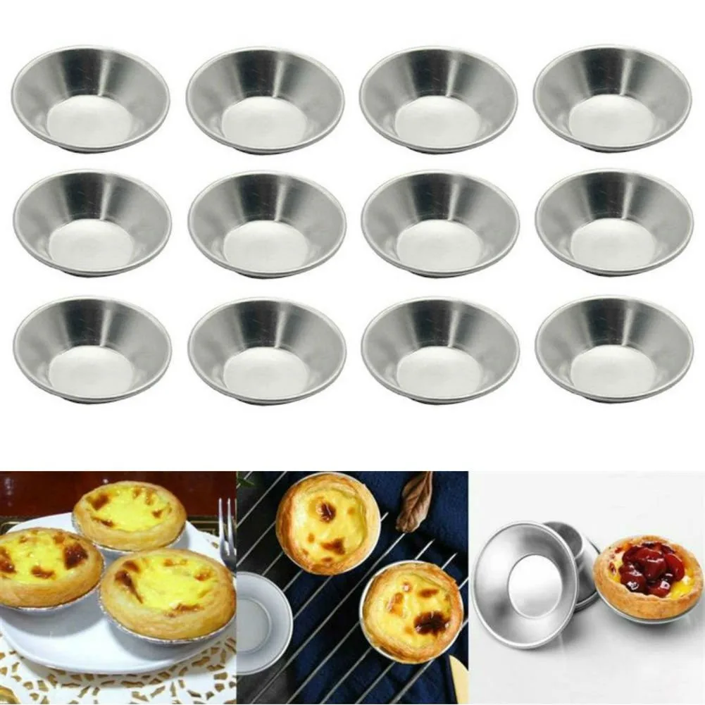 Twelve silver aluminum tart molds, shallow fluted cups, 1.8 cm high