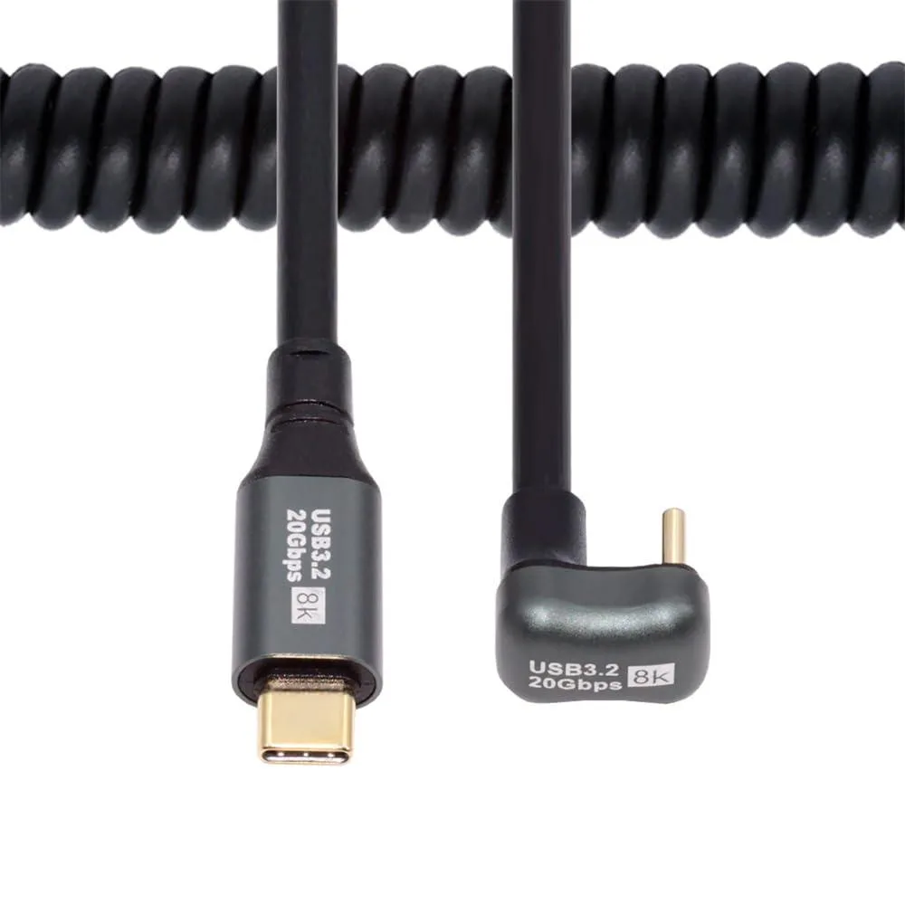 Coiled USB-C cable with right-angled connectors, matte finish