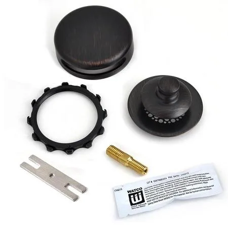 Bronze push-pull tub stopper with grid strainer and snap-on overflow plate