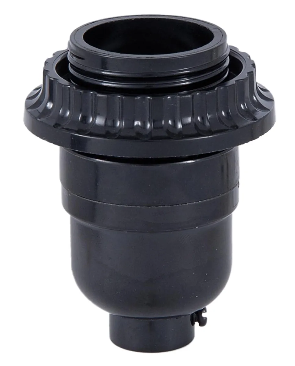 Black phenolic E26 socket with threaded shell and shade ring