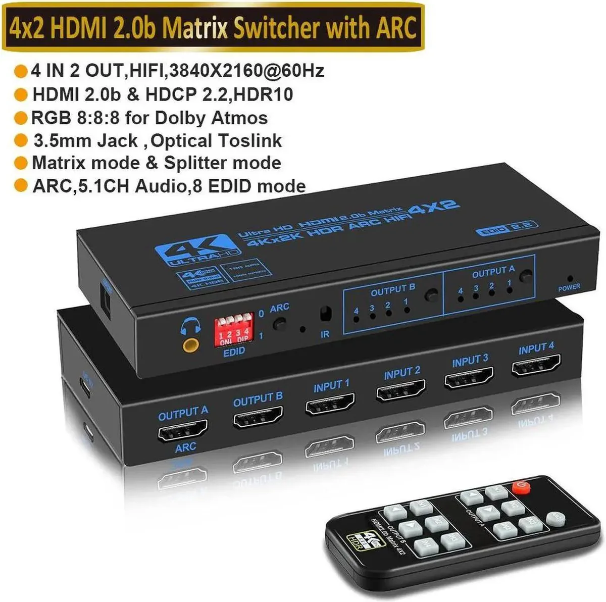 Vszerda Vszerda HDMI Matrix Switch Splitter 4x2 (OZJ2-1) — product photo
