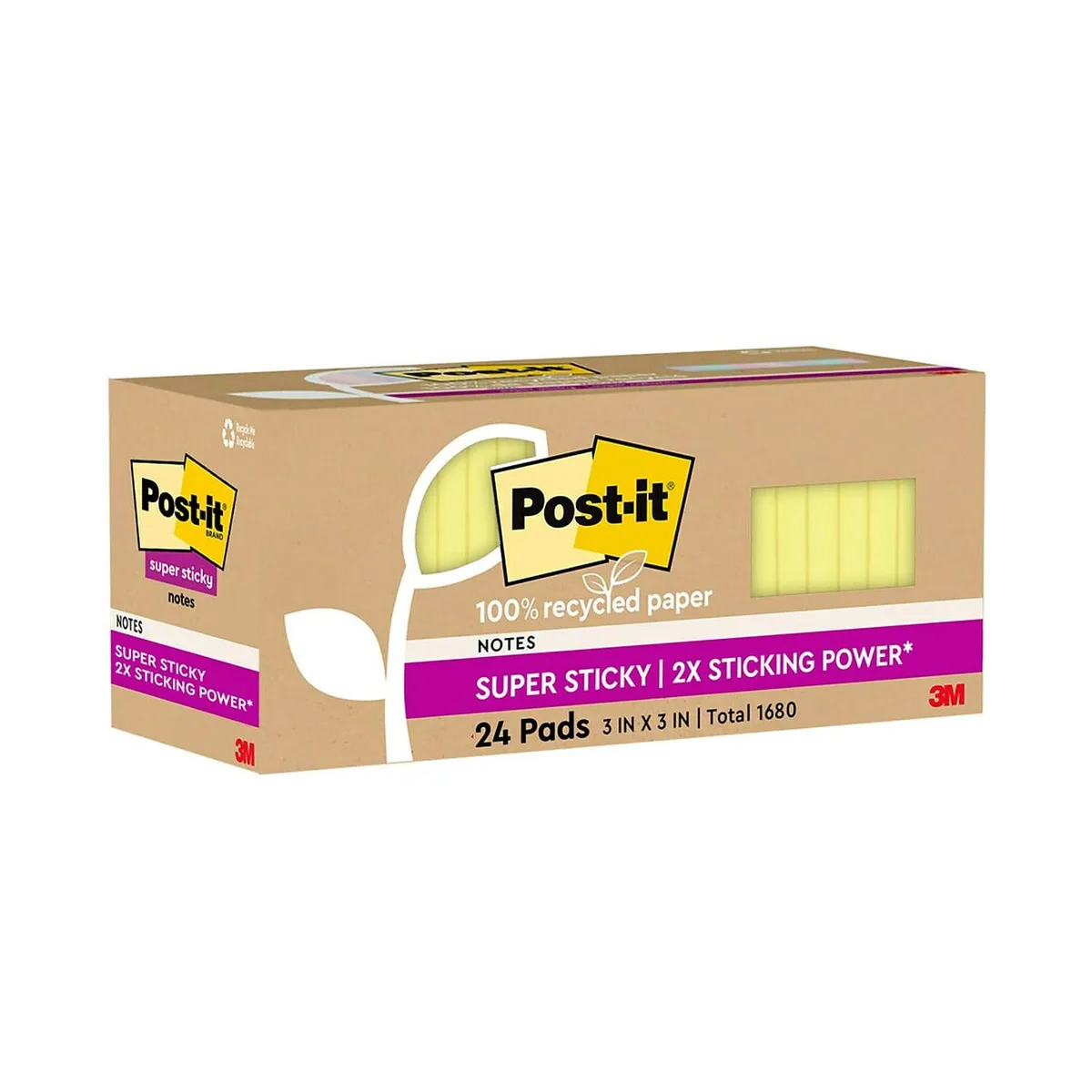 3M 3M 654R-24SSCY-CP Super Sticky Notes 24 pads 70 sheets Canary Yellow — product photo