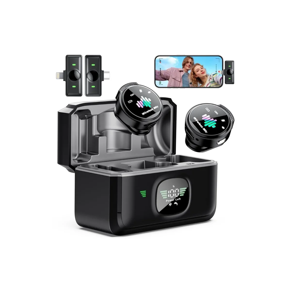  FGRLJFGLK J6 Wireless Lavalier Microphone USB-C 48kHz 30dB Noise Reduction 80h Battery — product photo