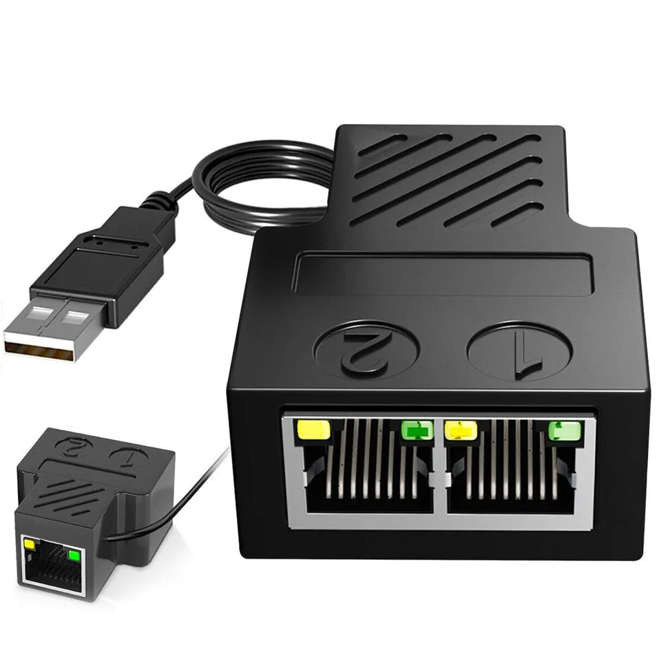 Jansicotek Jansicotek RJ45 1 to 2 Splitter Adapter with USB Power Cable 0.75m — product photo
