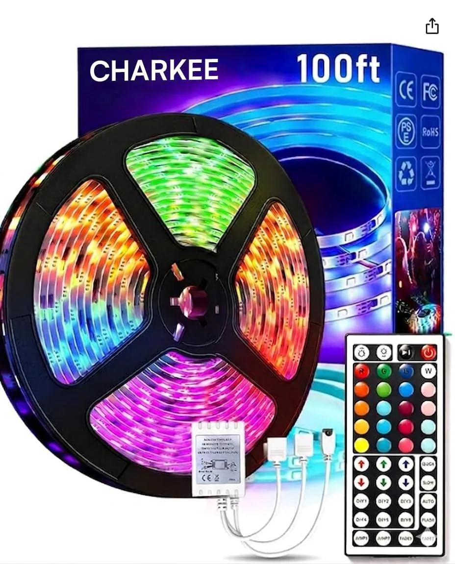 100 ft multicolor LED strip on reel with IR remote control