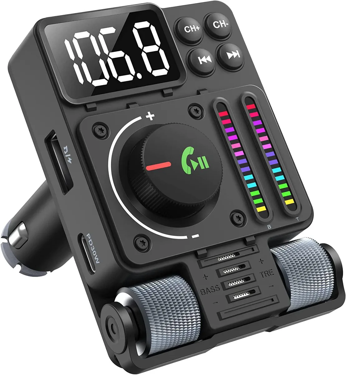IHDAPP IHDAPP Car Bluetooth 5.3 FM Transmitter PD 30W Type C 2.4A USB Black — product photo