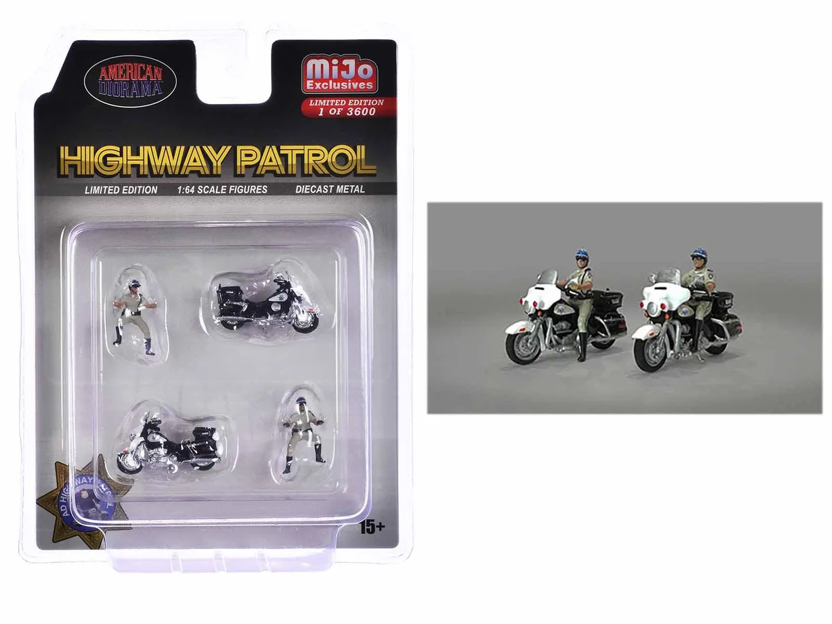 American Diorama American Diorama Highway Patrol 4pc Diecast Figure Set Ltd Ed 3600 1/64 Scale — product photo