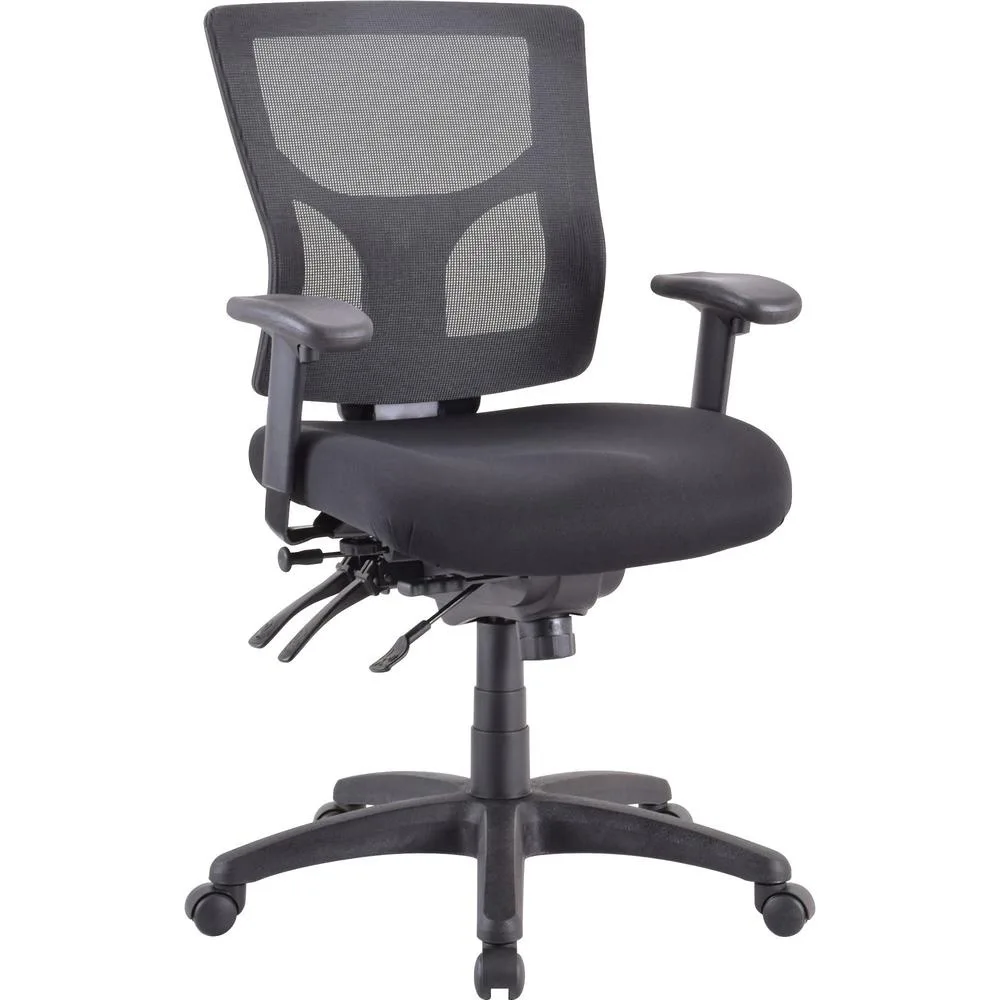 Black mesh mid-back office chair on five-star base
