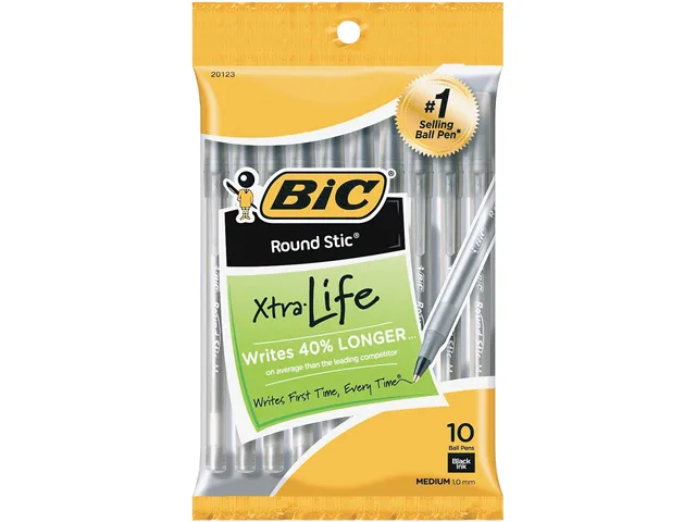 BIC BIC GSMP101BK Round Stic Ballpoint Pen Medium Black 10 Pack — product photo