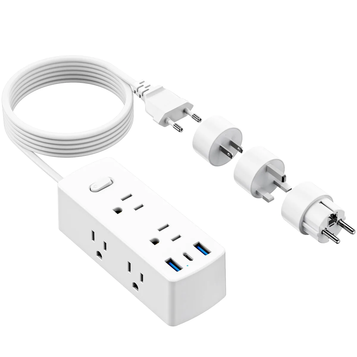  olcorife Universal Travel Adapter 6 Outlets 3 USB Ports 5ft Cord White — product photo