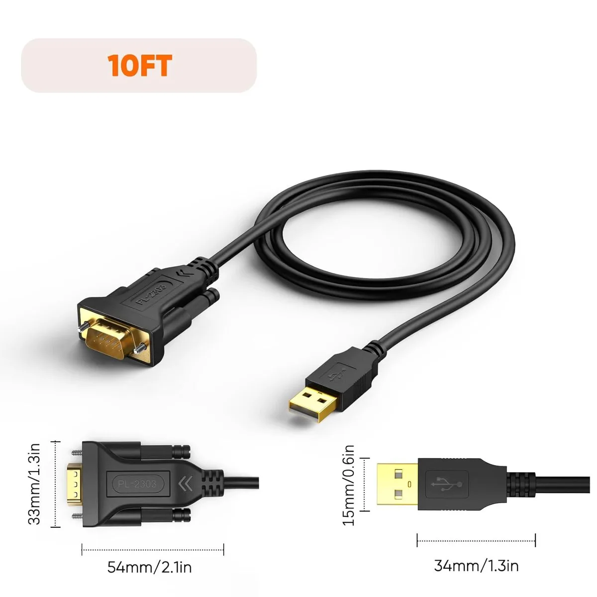 BFKK BFKK USB to RS232 Serial Cable 3.3FT DB9 PL2303 Black — product photo