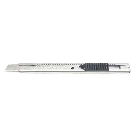 Yellow 5 inch snap-off utility knife with textured grip and segmented carbon steel blade
