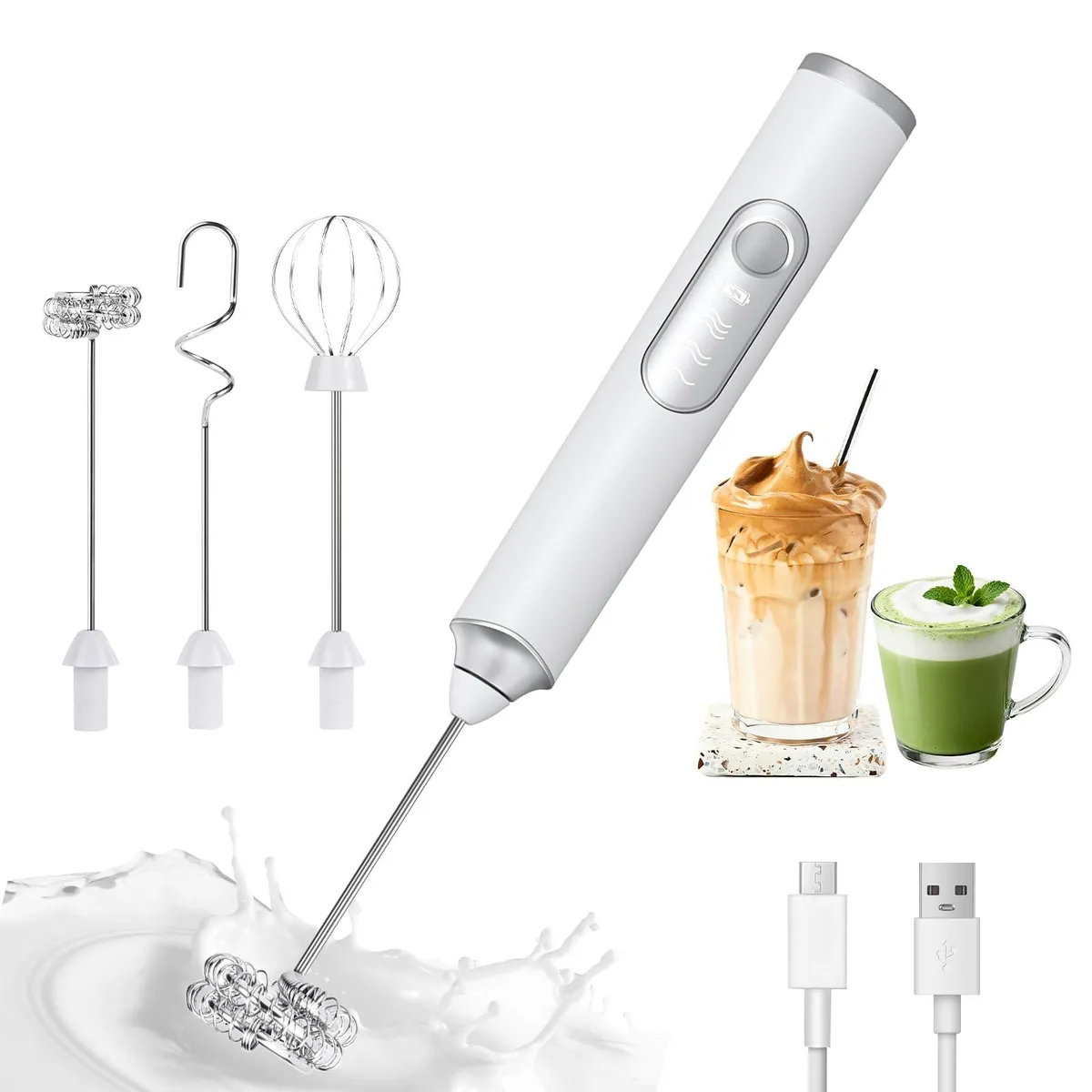 Brentwood Milk Frother Rosfresia 3-Speed USB-C 3 Whisks White — product photo