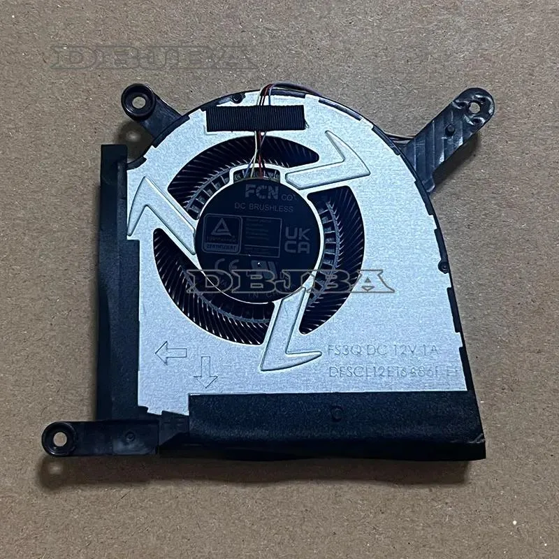 A small black laptop CPU cooling fan with wire and connector visible
