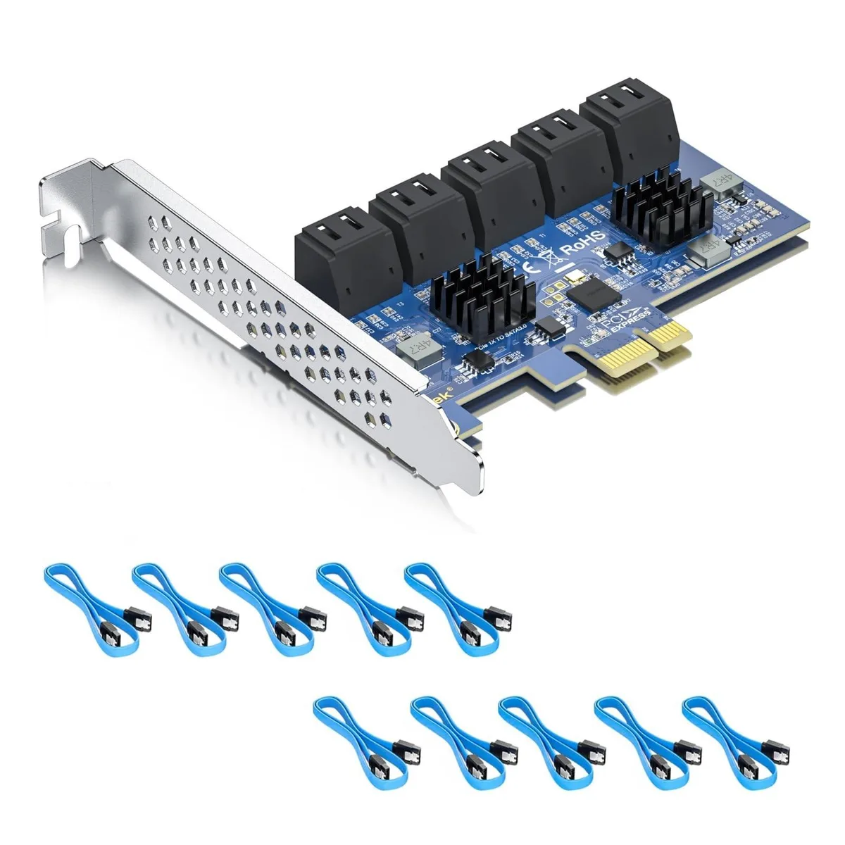GSM Outdoors GSM Outdoors 2 in 1 accessory 10-Port PCIe SATA Card Full-Height Bracket — product photo