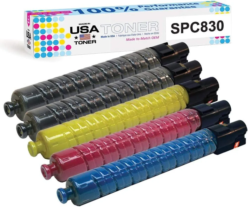 MADE IN USA TONER MADE IN USA TONER Compatible Toner Cartridge 5-Pack 2 Black Cyan Magenta Yellow for Ricoh SP C830 SP C831 — product photo