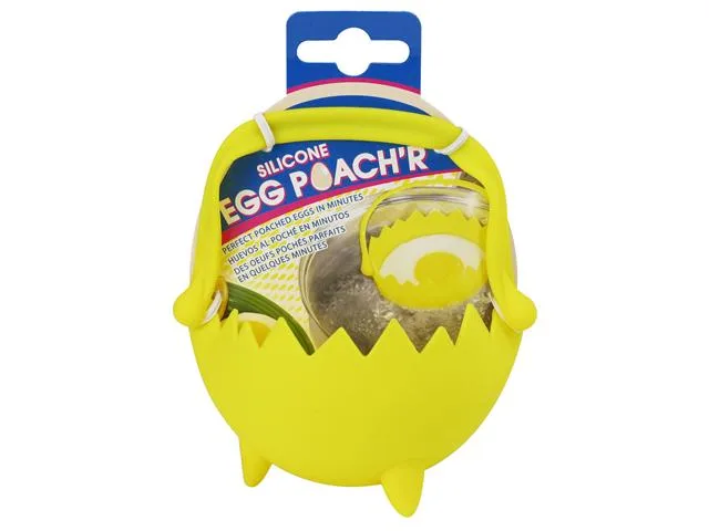 Yellow egg-poaching cup with handle, heat-resistant plastic form