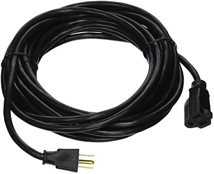 Black 16AWG power extension cable 25 feet NEMA 5-15P to 5-15R