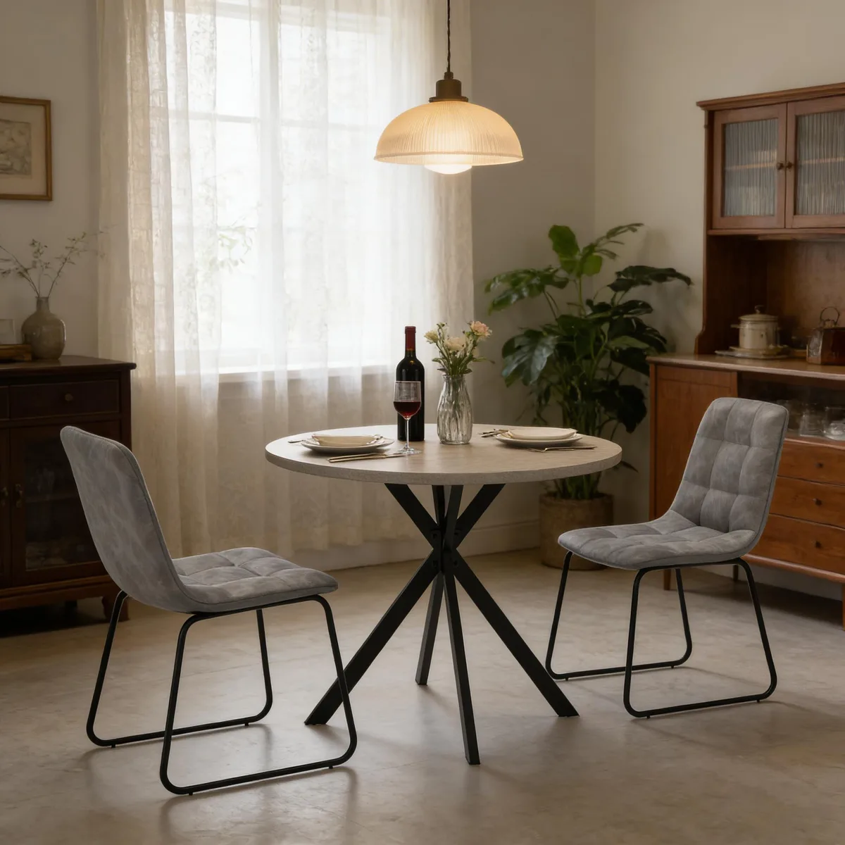 domusdisn domusdisn 31.5" Round Dining Table &amp; 2 Chairs Gray — product photo