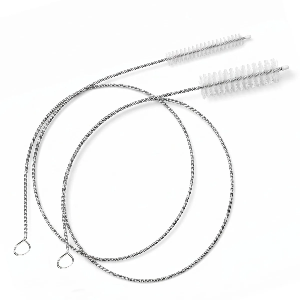 Two flexible pipe brushes .25 and .5 inch diameter 39.37 inch stainless steel nylon bristles