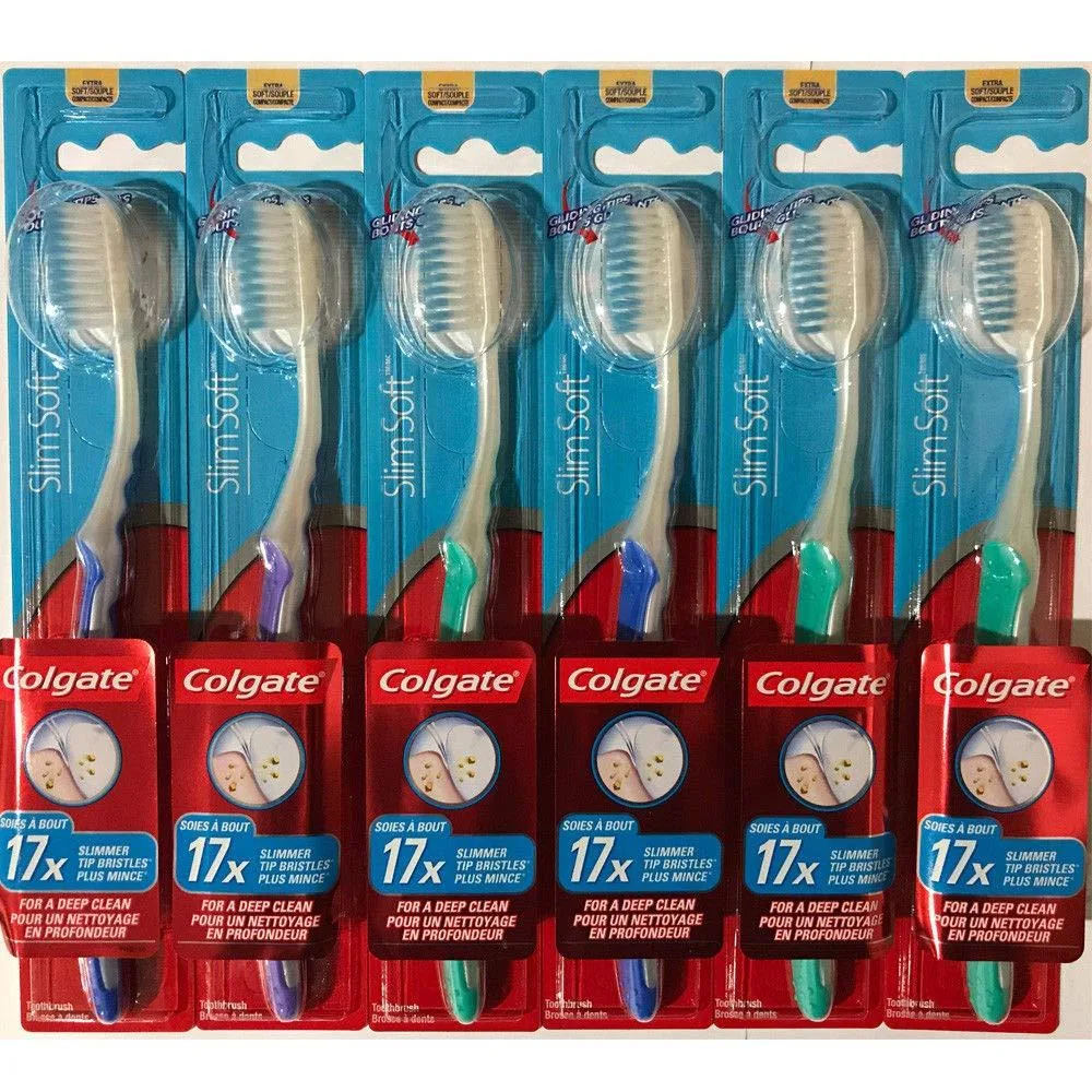 Pack of six white manual toothbrushes with compact heads