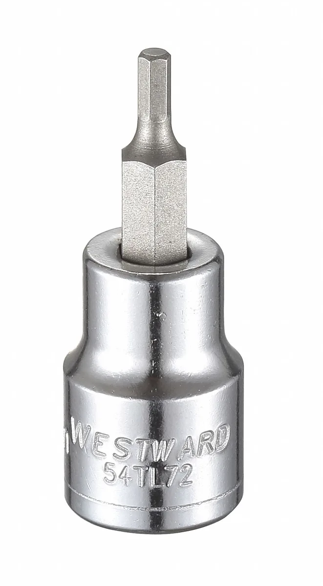 Westward 54TL72 3 mm hex socket bit, alloy steel, full polished chrome finish