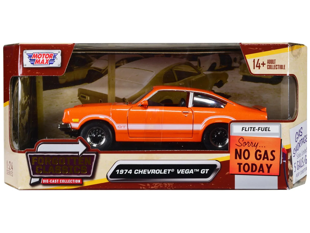 MOTORMAX MOTORMAX 1974 Chevrolet Vega GT Orange Metallic White Stripes 1/24 Diecast — product photo