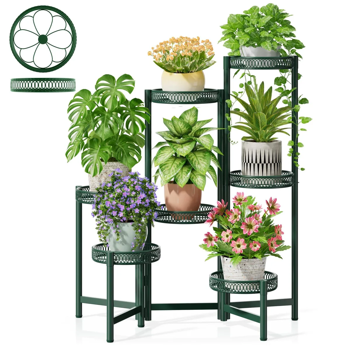 7 Tier Metal Corner Plant Stand GreenFlower 7.9 inch Trays 7.3 inch Pot Capacity — product photo