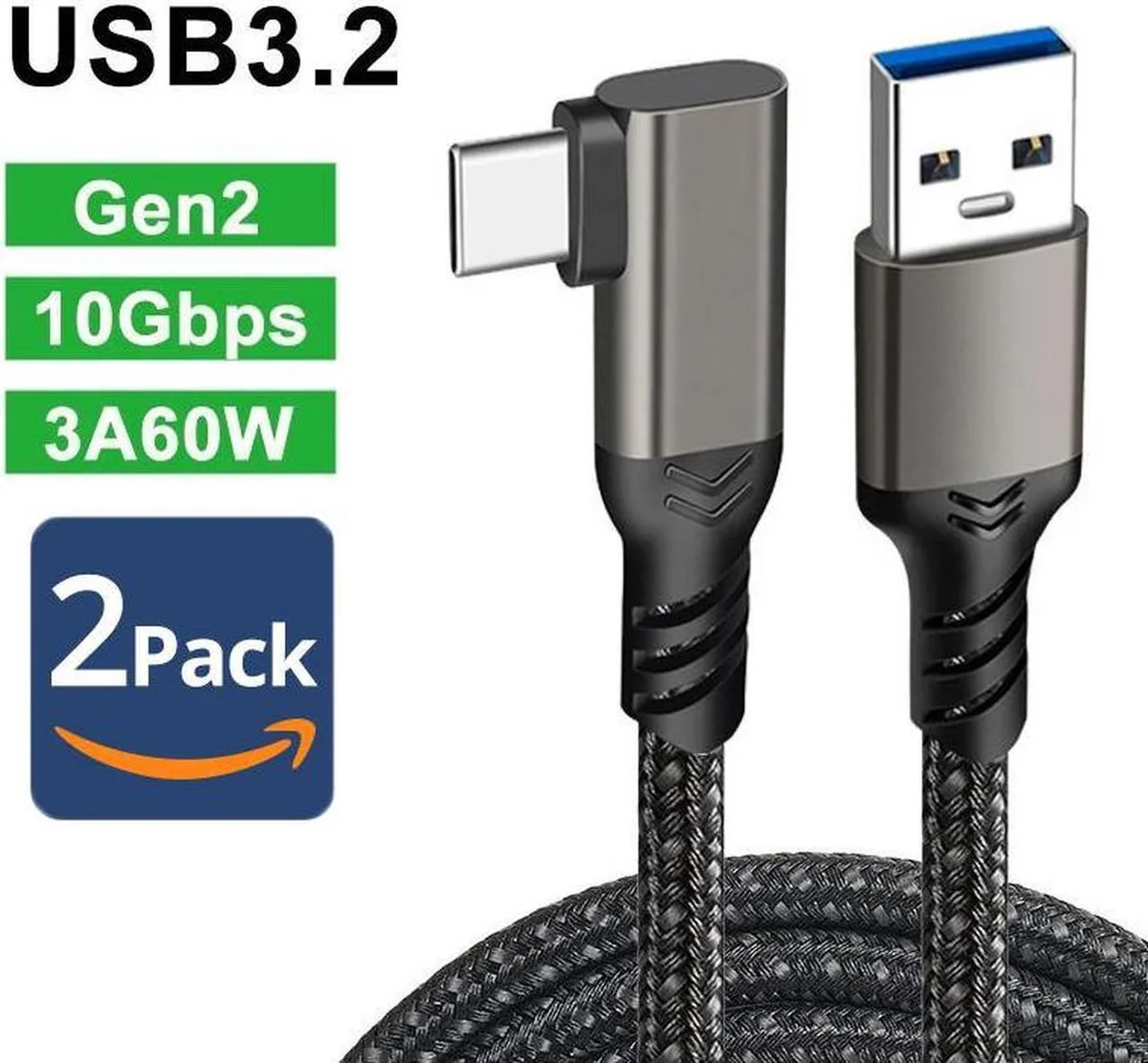 SMUGDESK SMUGDESK USB A to USB C Cable 10Gbps 6.6ft 2Pack Right Angle — product photo