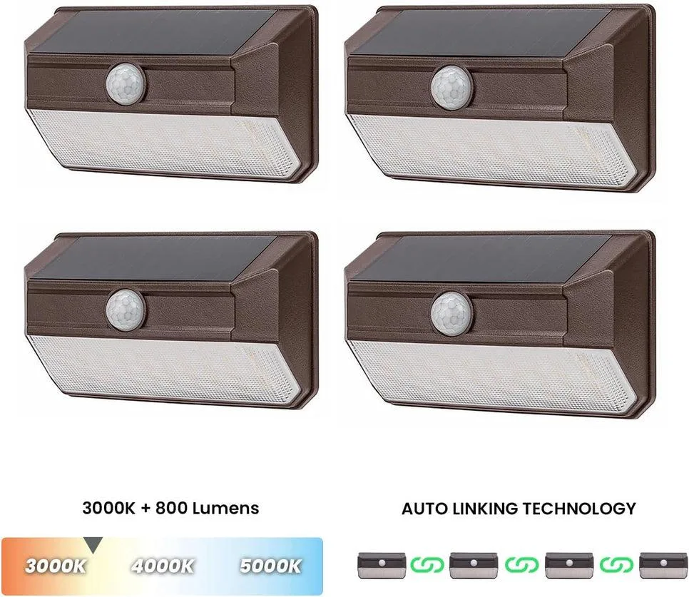 Home Zone Security Home Zone Security ES00946G 4-Pack Solar Wall Sconce 800LM 120°x26ft Bronze — product photo
