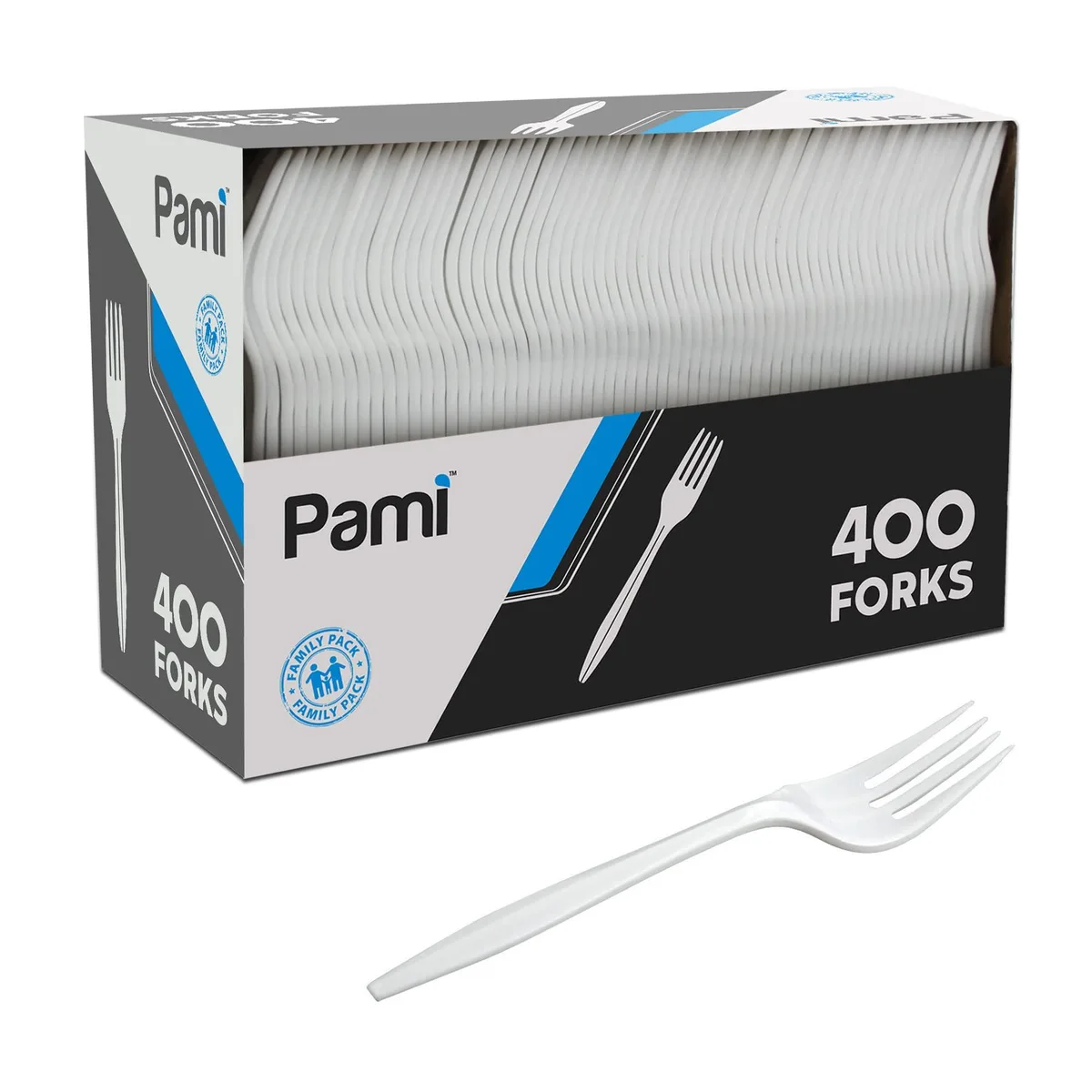White plastic forks in a 400-count bulk pack