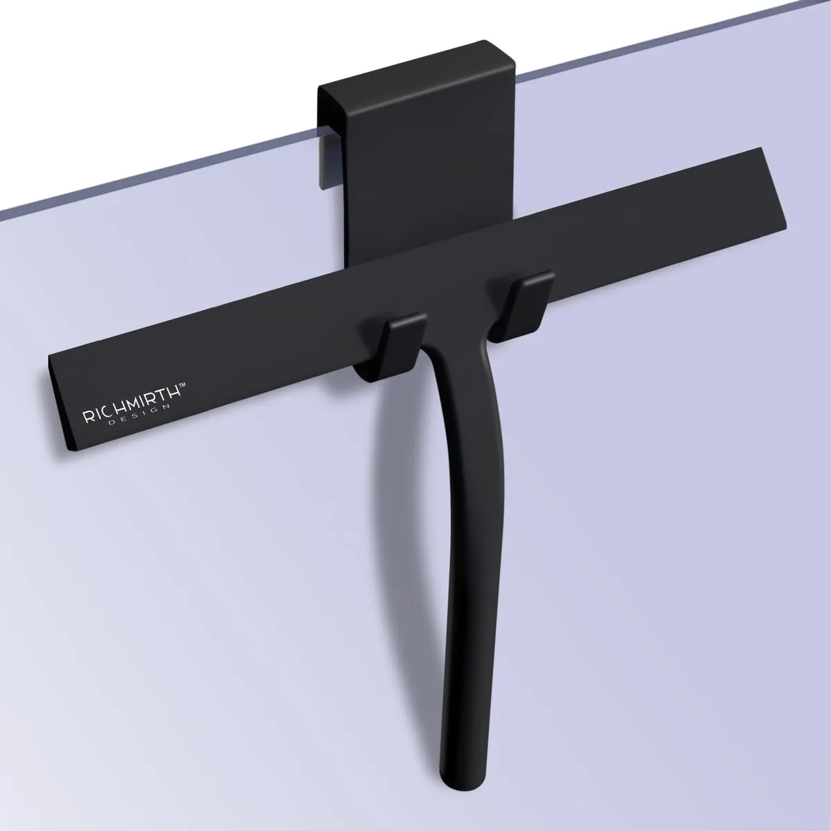 Black 11-inch silicone squeegee with matching handle and hook