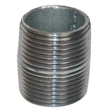 Short galvanised steel pipe nipple with threaded ends