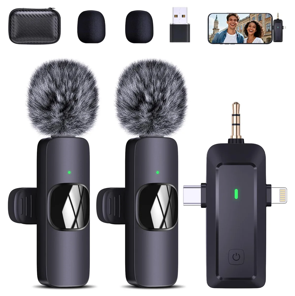  QINOJA K30 4-in-1 Wireless Lavalier Microphone Black — product photo
