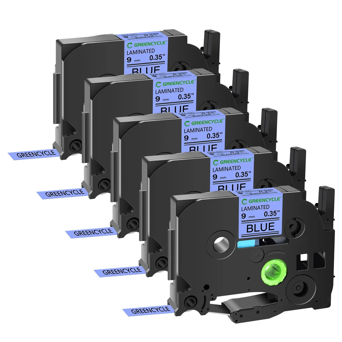 GREENCYCLE GREENCYCLE TZe-521 9mm Black on Blue Laminated Label Tape 5 Pack — product photo