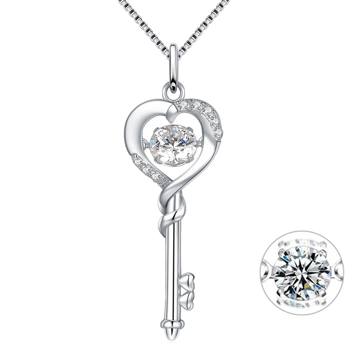 Mabella Fashion Mabella Fashion 925 Sterling Silver 0.9 ct Heart Key Pendant Necklace 18 in — product photo